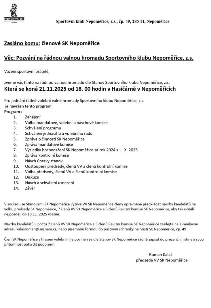 Pozvánka na&nbsp;valnou hromadu